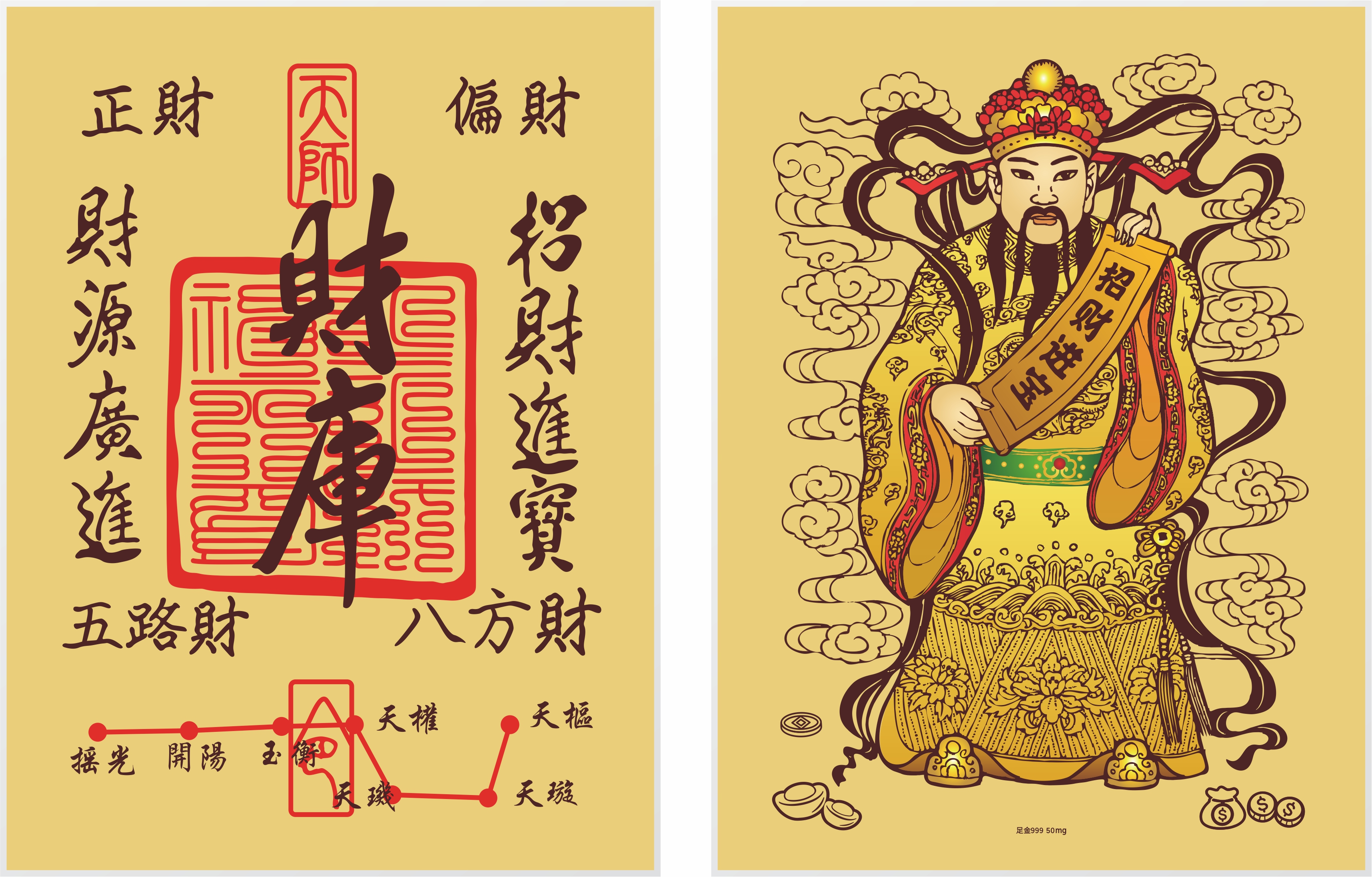 50mg足金999大財(cái)庫(kù)財(cái)神招財(cái)進(jìn)寶財(cái)源廣進(jìn)金畫(huà)擺件